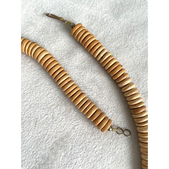 VTG Handcrafted French Designer Wood Bead Necklace Stripe Cones Boho Bohemian - Picture 4 of 4